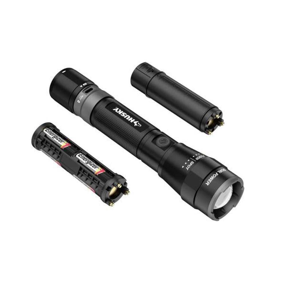 2500 Lumens Dual Power LED Rechargeable Focusing Flashlight with Rechargeable Battery and USB-C Cable Included