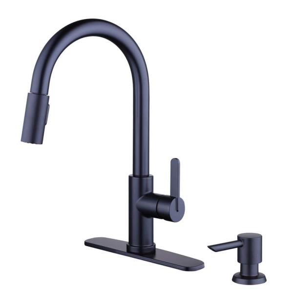 Paulina Single-Handle Pull-Down Sprayer Kitchen Faucet with TurboSpray, FastMount, Soap Dispenser in Matte Black