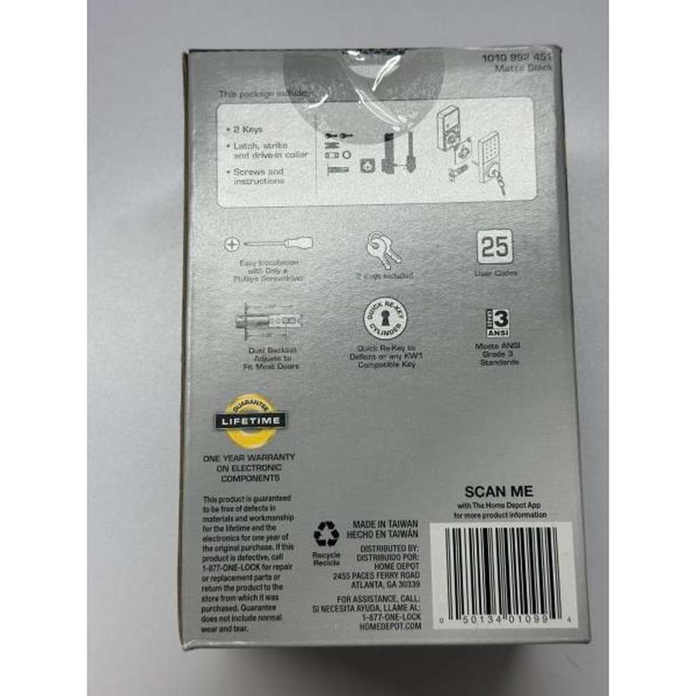 (Sealed) DEFIANT Deadbolt Lock, Electronic & Touchpad - Matte Black