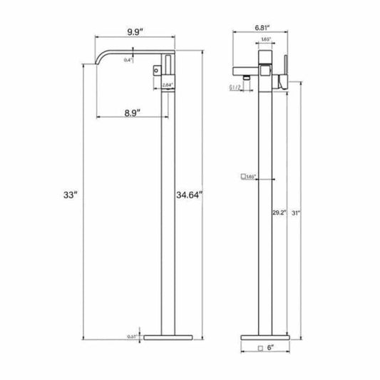 AKDY 1-Handle Freestanding Floor Mount Tub Faucet Bathtub Filler in Matte Black