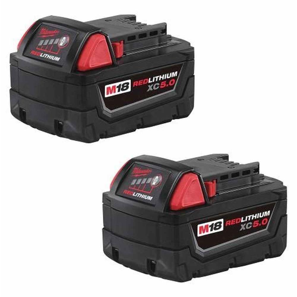 Milwaukee M18 RedLithium XC5.0 5 Ah Lithium-Ion Extended Capacity Battery Pack 2 Pc