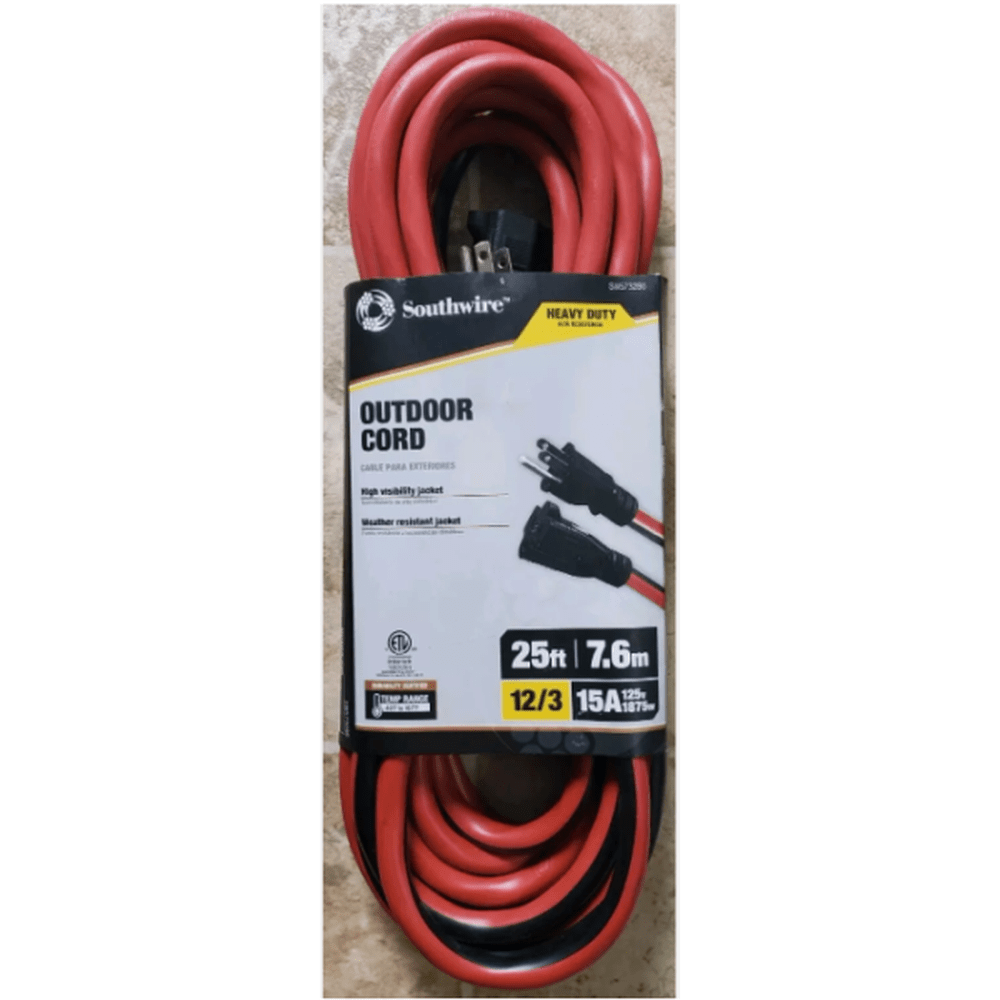 Southwire Heavy Duty Outdoor Extension Cord 12/3 25ft Weather Resistant High Visibility