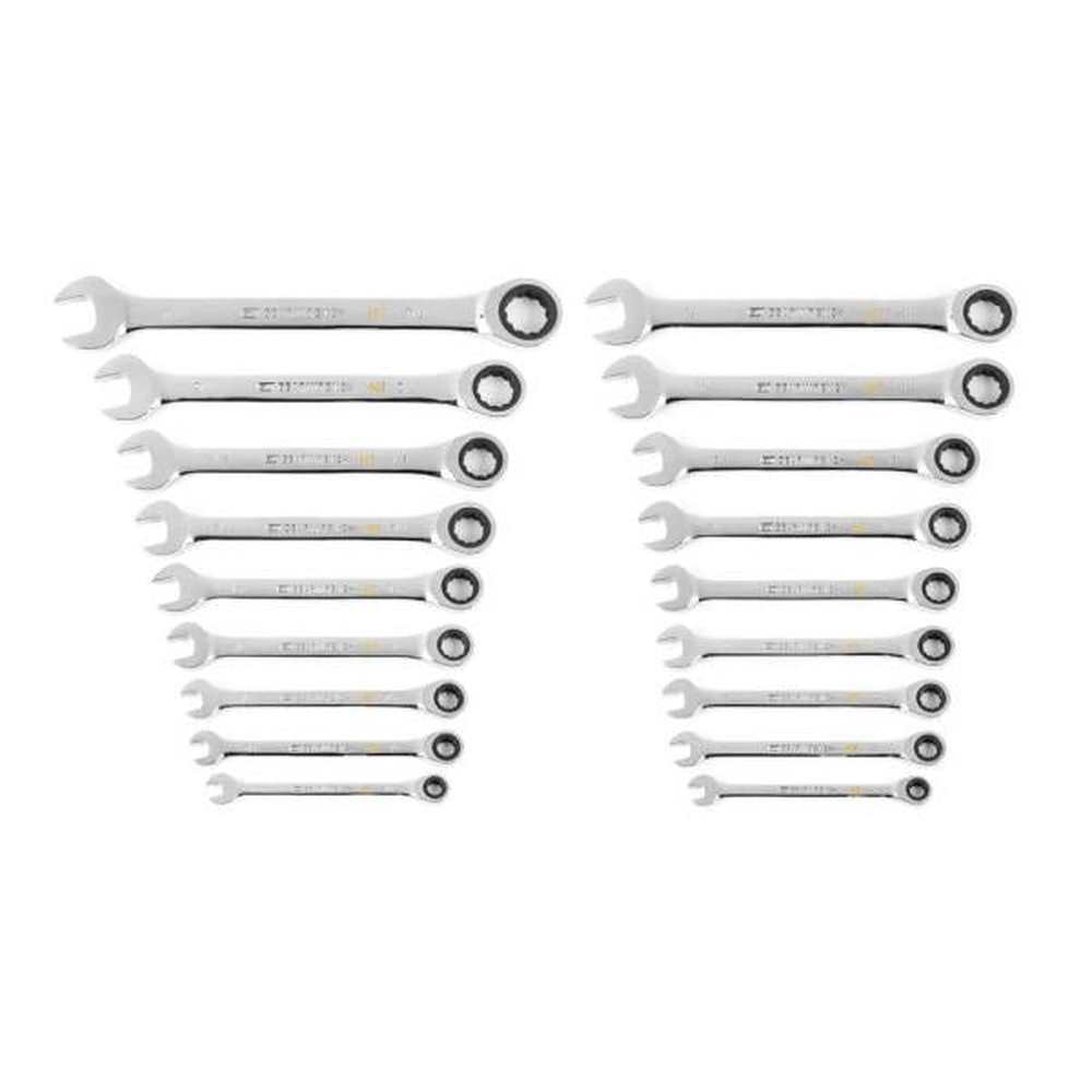 SAE/MM 90-Tooth Pro Combination Ratcheting Wrench Tool Set with Tray (18-Piece)