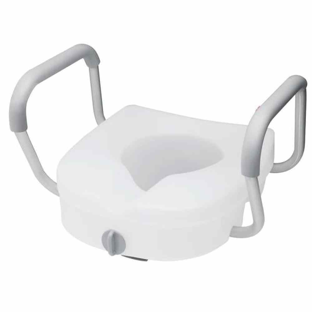 E-Z Round 5 in. H Elevated Toilet Seat with Armrests, Lockable in White