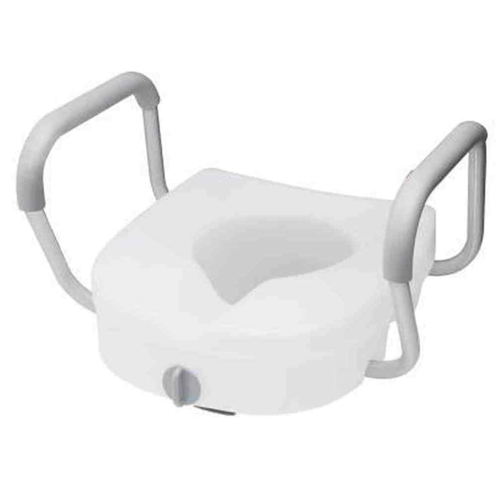 E-Z Round 5 in. H Elevated Toilet Seat with Armrests, Lockable in White