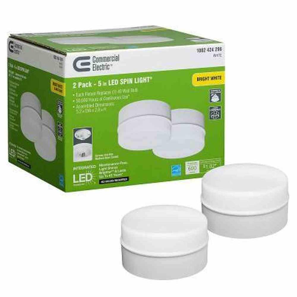 Spin Light 5 in. White LED Flush Mount Ceiling Light 600 Lumens 4000K Bright White Closet Basement Utility (2 Pack)