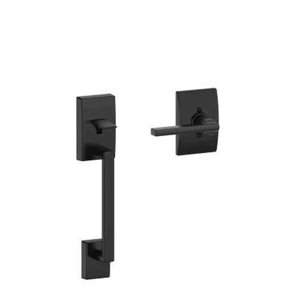 Century Matte Black Door Handleset Grip with Latitude Door Handle and Century Trim