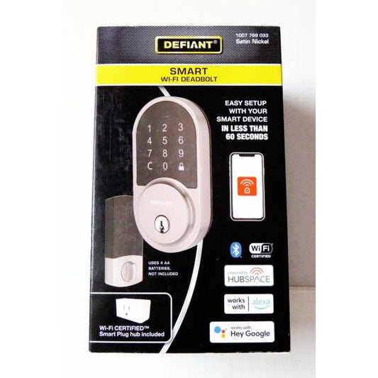 Defiant Round Satin Nickel Smart Wi-Fi Deadbolt Powered by Hubspace