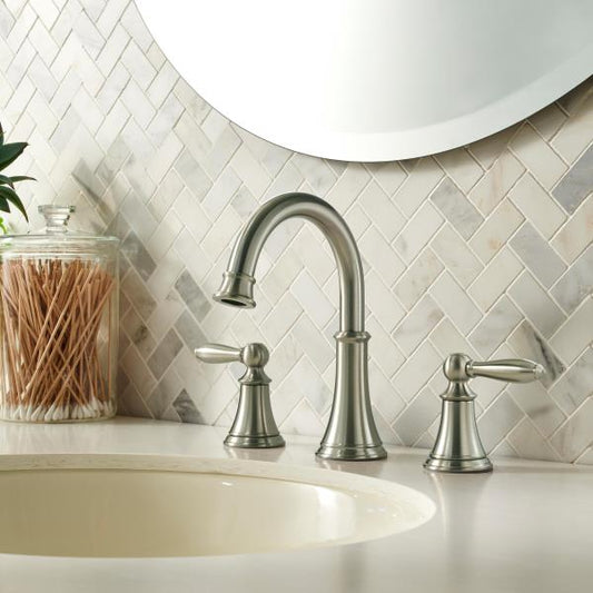 Pfister Courant Bathroom Sink Faucet, 8-Inch Widespread, 2-Handle, 3-Hole, Brushed Nickel Finish, LF049COKK