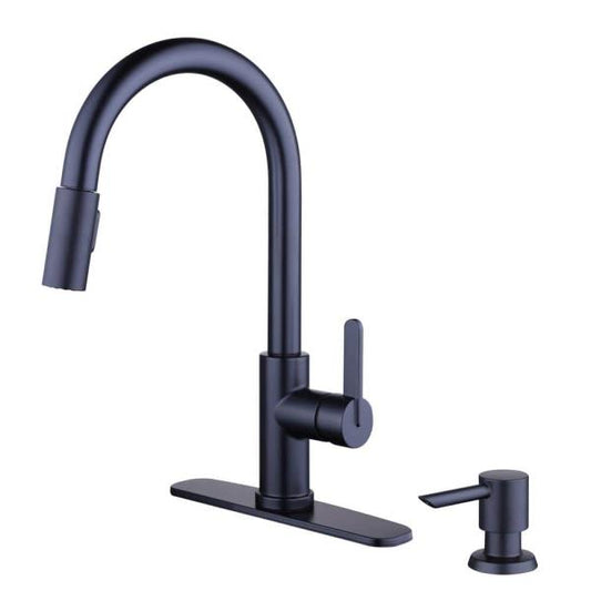 Paulina Single-Handle Pull-Down Sprayer Kitchen Faucet with TurboSpray, FastMount, Soap Dispenser in Matte Black