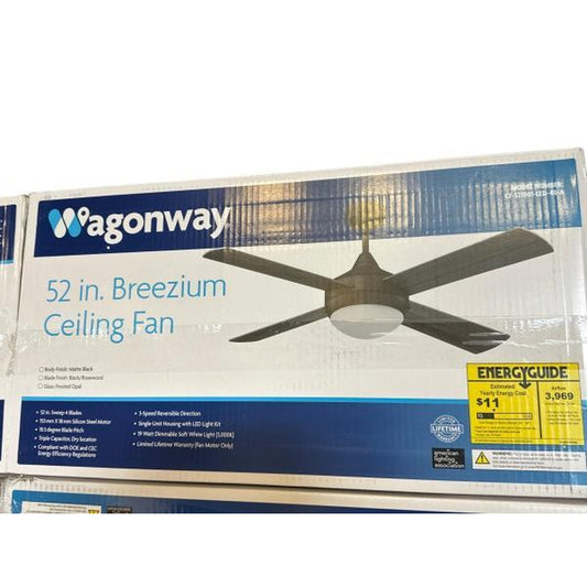 Wagonway CF-521001-LED-40-A 52 in. Breezium Ceiling Fan - Matte Black with Black/Rosewood Blades and Frosted Opal Glass