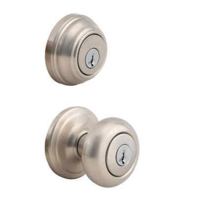 Kwikset 991 Juno Keyed Entry Knob and Single Cylinder Deadbolt Combo Pack Featuring SmartKey in Satin Nicke