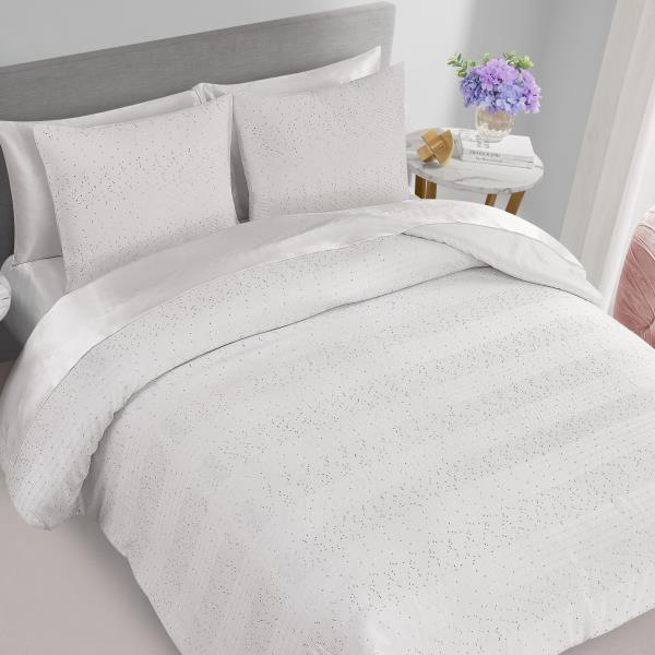 Juicy Couture Queenie Sequin White Queen/Full Comforter Set - 3 Piece Stylish Bedding Ensemble