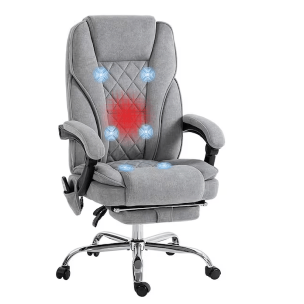 Vinsetto Gray PU Leather Massage Office Chair with 6 Vibration Points, Heated Reclining and Adjustable Height, Swivel Wheels