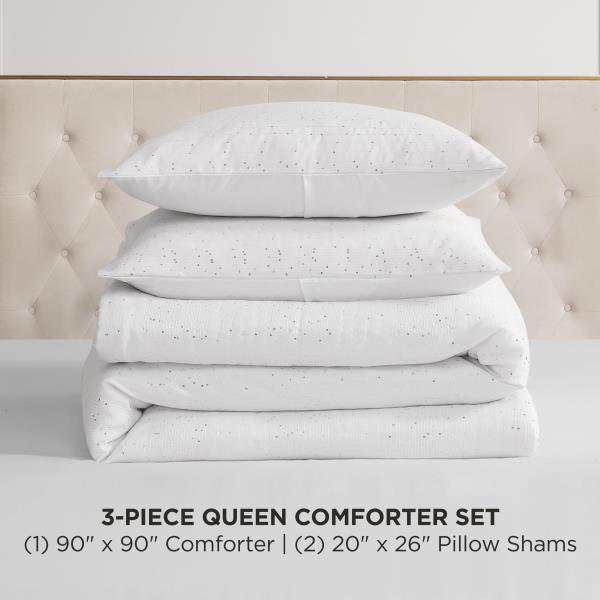 Juicy Couture Queenie Sequin White Queen/Full Comforter Set - 3 Piece Stylish Bedding Ensemble