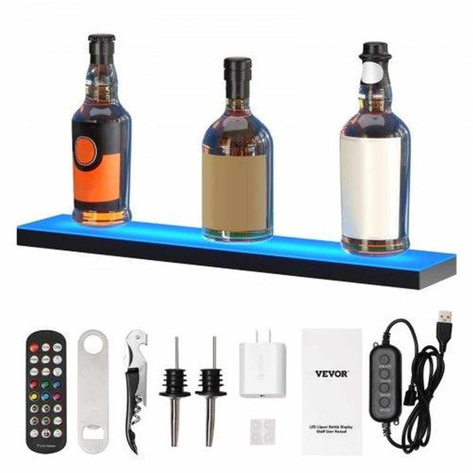 6-Bottles LED Lighted Liquor Bottle Display 24 in. Illuminated Home Bar Shelf 7 Static Colors Wine Rack