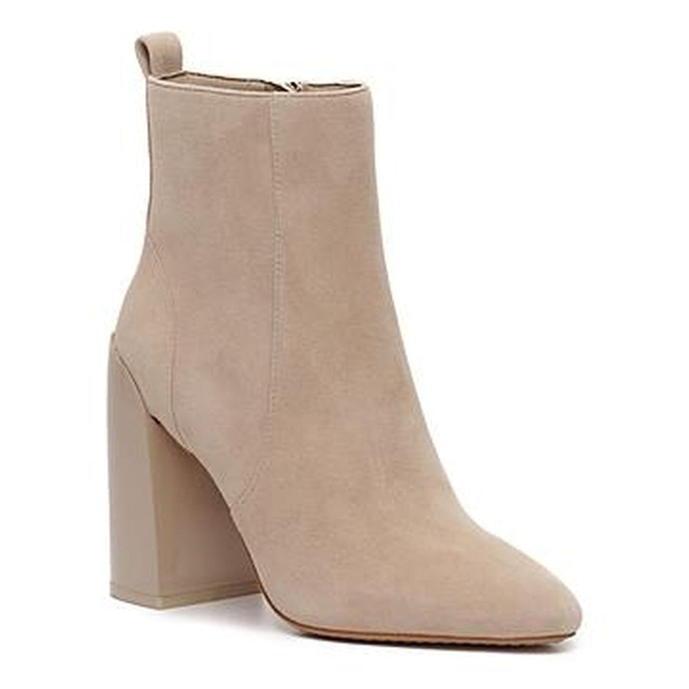 Vince Camuto Womens Beige Enverna Almond Toe Block Heel Zip-up Leather Dress Booties 10 M - All