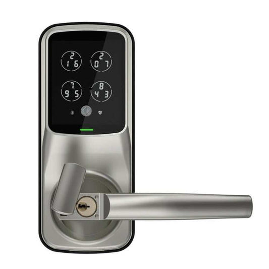 Model-S Satin Nickel Latch Smart Lock with Hack-proof Touchscreen Keypad, Temporary Access, Free App, Alexa/Hey Google