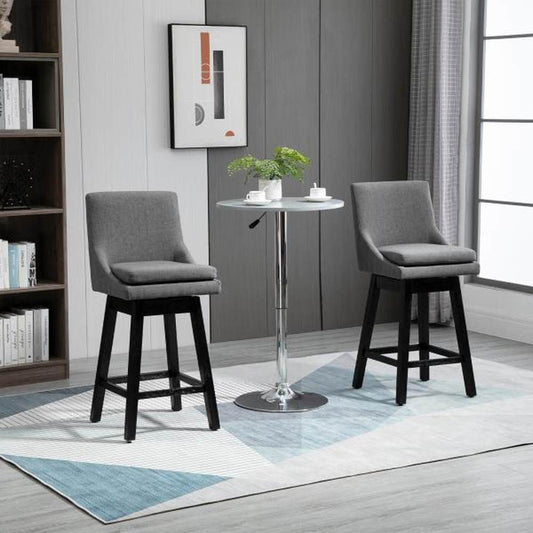 HOMCOM Bar Height Bar Stools Set of 2  Armless Upholstered Swivel Barstools Chairs with Soft Padding Cushion and Wood Legs  Dark Gray