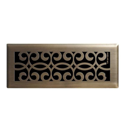 Classic Scroll 4 in. X 12 in. Steel Floor Register in Antique Brass