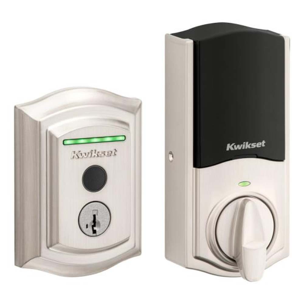 Kwikset 959TRLFPRT Halo Traditional SmartKey Electronic Fingerprint Keyless Entry WiFi Enabled Deadbolt Satin Nickel Door Hardware Deadbolts Keyless