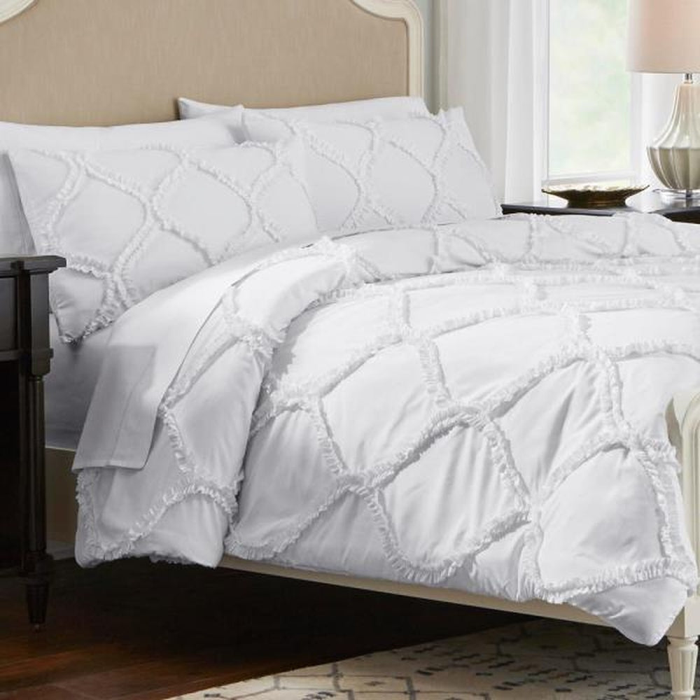 Emma 3-Piece Bright White Ruffle Ogee King Comforter Set