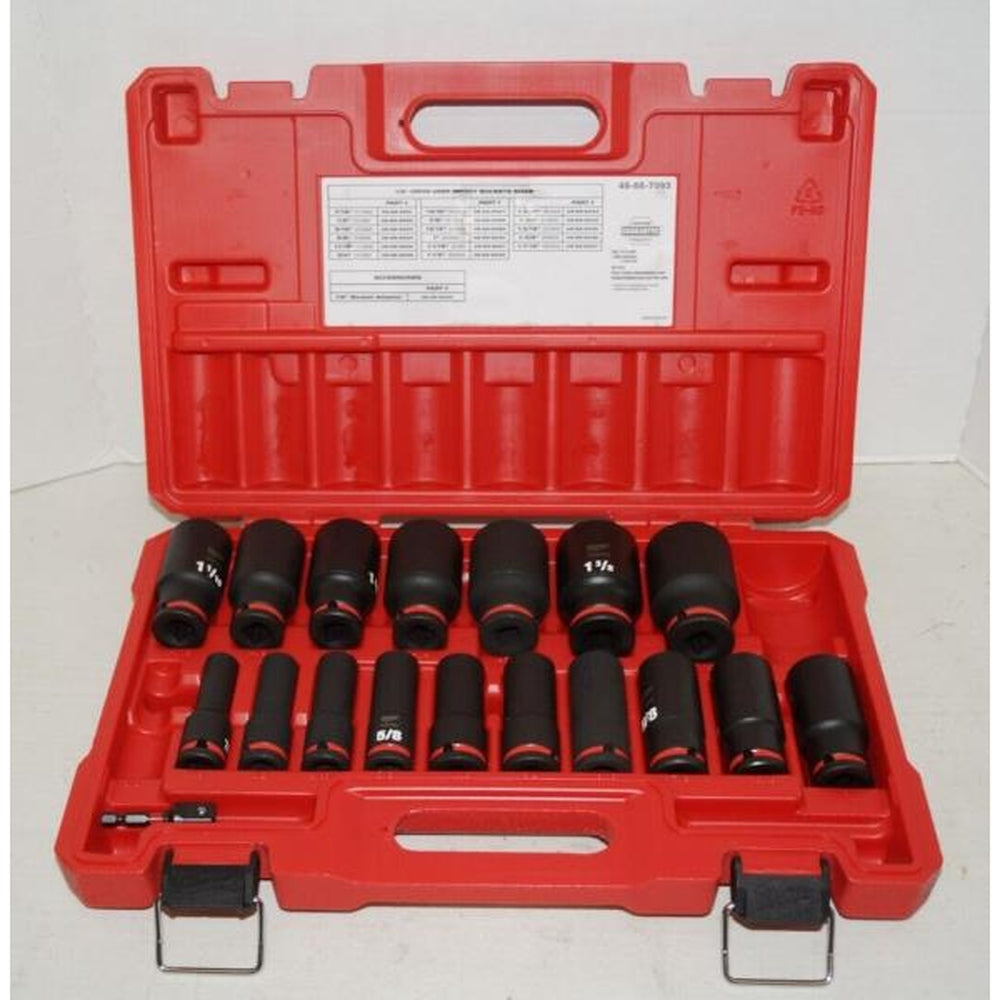 Milwaukee 49-66-7093 SHOCKWAVE 1/2 in. Drive SAE Deep Well 6 Point Impact Socket Set (18-Piece)