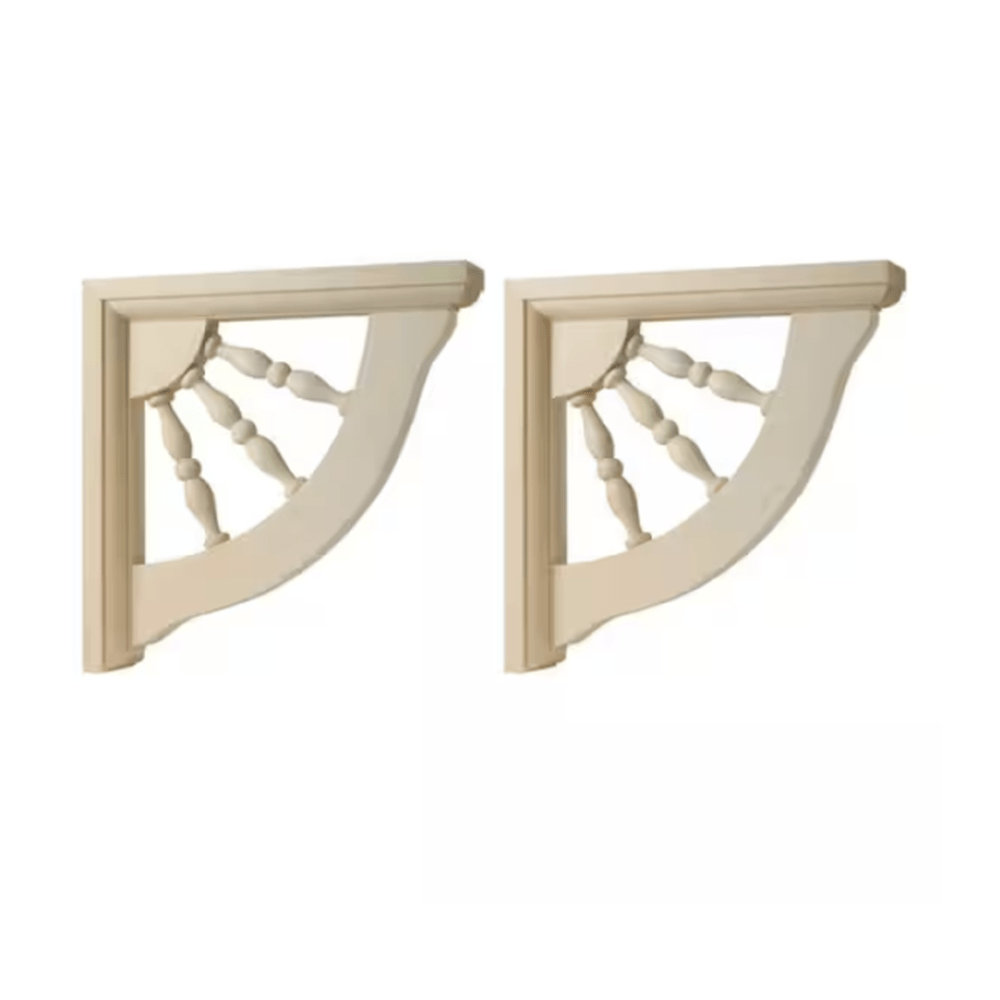 Waddell Decorative Spindle Brackets Set of 2 - 1.5 in. x 7 in. x 7 in. - Solid Unfinished Hardwood - Bracket Includes Hardware