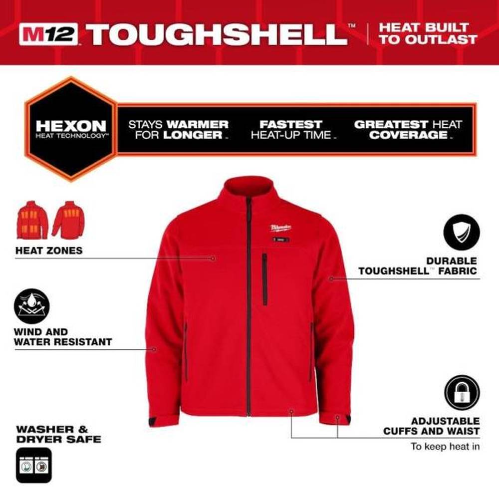 Men's Large M12 12V Lithium-Ion Cordless TOUGHSHELL Red Heated Jacket with (1) 3.0 Ah Battery and Charger