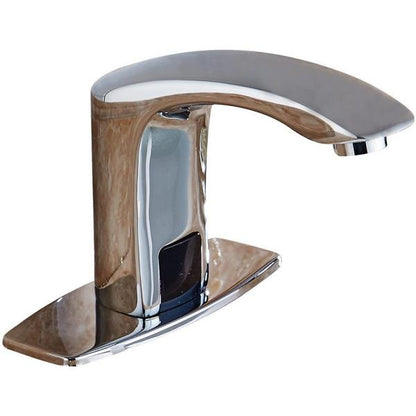 BWE Polished Chrome Touchless Bathroom Faucet Automatic Sensor with Hole Cover Plate Hands Free Bathroom Sink Water Tap with Control Box and Temperatu