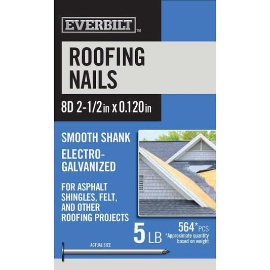 Everbilt 8D 2-1/2 in. Roofing Nails Electro-Galvanized 5 Lbs (Approximately 564 Pieces)