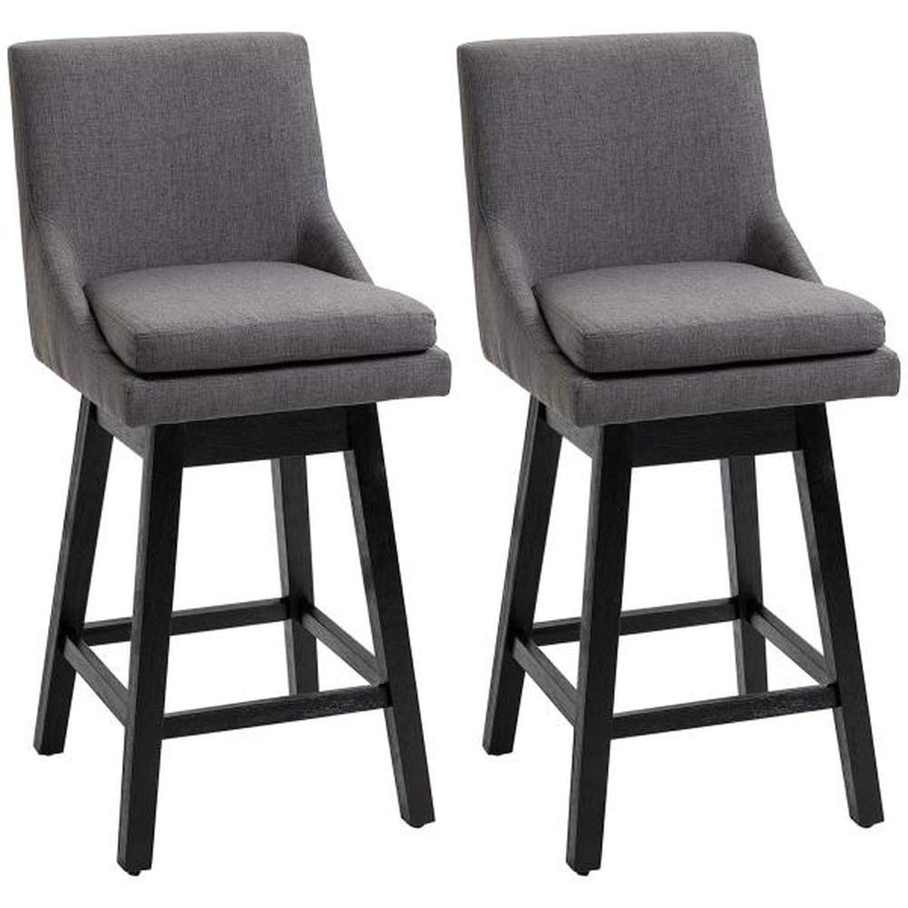 HOMCOM Bar Height Bar Stools Set of 2  Armless Upholstered Swivel Barstools Chairs with Soft Padding Cushion and Wood Legs  Dark Gray