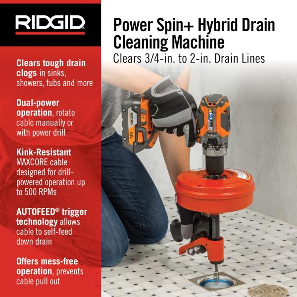 Ridgid 57043 POWER SPIN+ Power Spinner Drain Cleaner