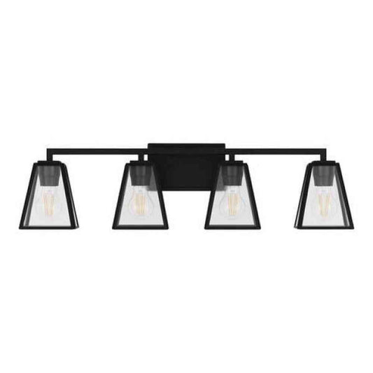 Mackenzie Place 30 in. 4-Light Matte Black Modern Bathroom Vanity Light with Clear Glass Shades