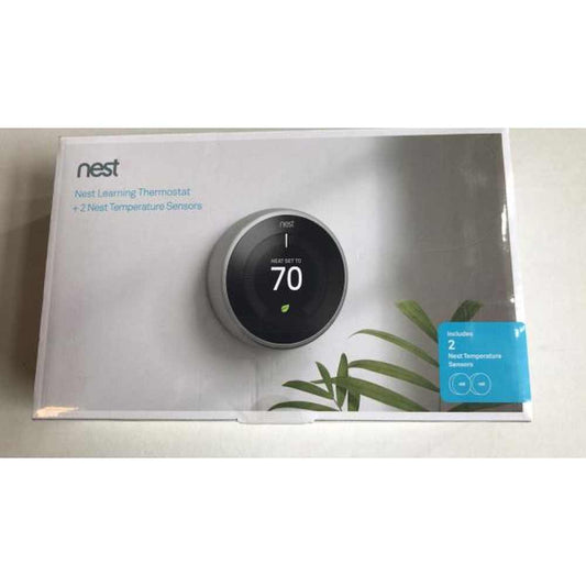 Google BH1252-US Nest Learning Thermostat - Smart Wi-Fi Thermostat Stainless Steel and Nest Temperature Sensor 2 Pack