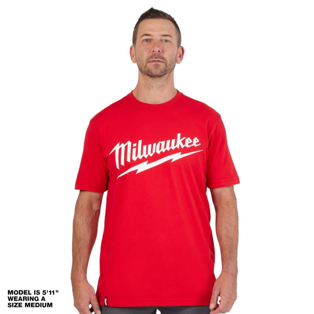 Milwaukee Petite Men's X-Large Red Heavy-Duty Short-Sleeve T-Shirt, Red & White