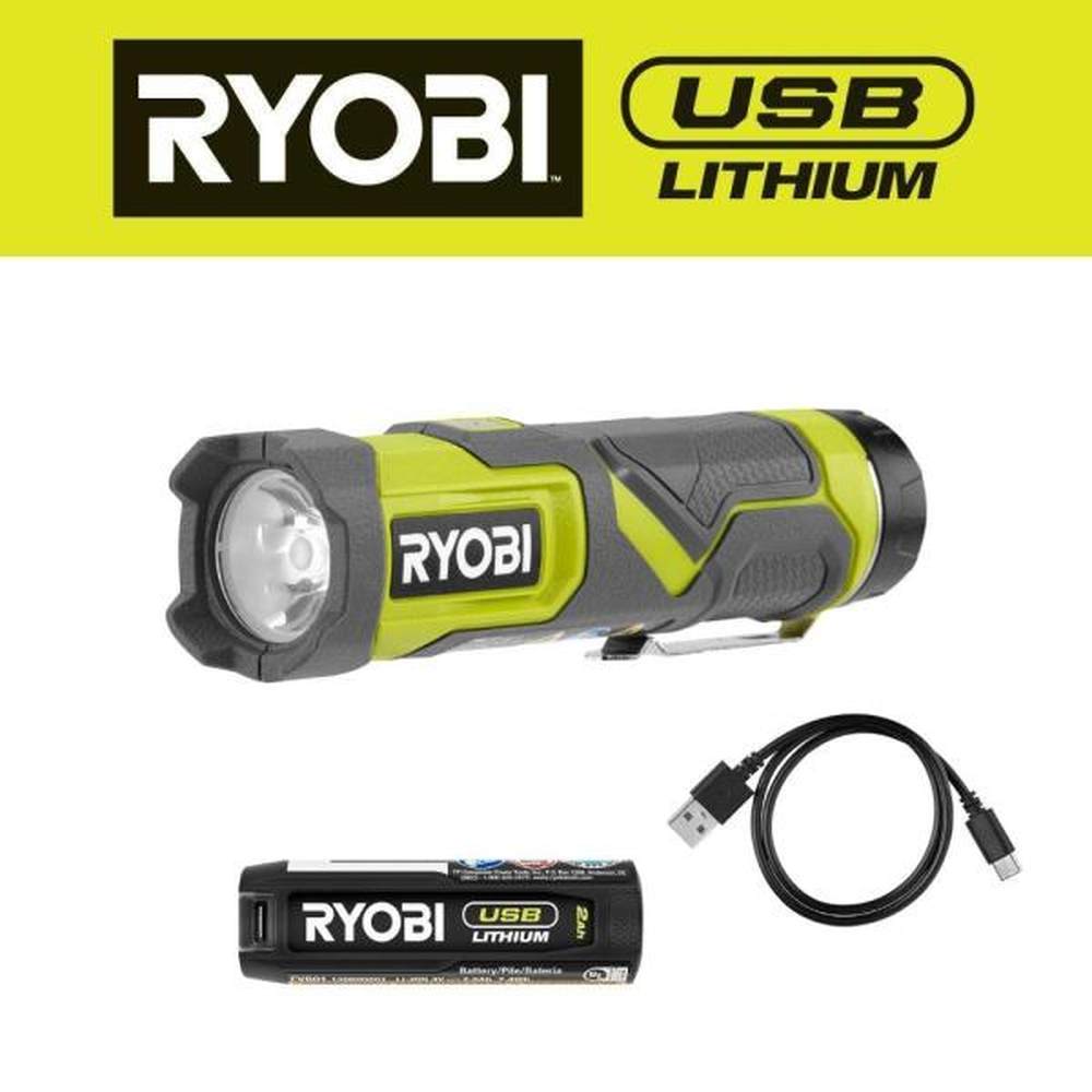 USB Lithium Cordless Compact LED 3-Mode Flashlight Kit with 2.0 Ah Battery and Charging Cable