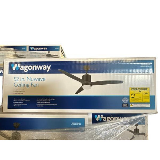 Wagonway 52 in. Nuwave Ceiling Fan with Matte Black Finish, Rosewood Blades, and Dimmable LED Light