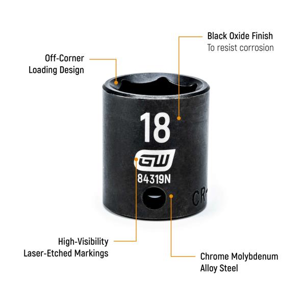 GEARWRENCH 44 Pc. 3/8" Drive 6 Point Standard & Deep Impact SAE/Metric Socket Set - 84916N