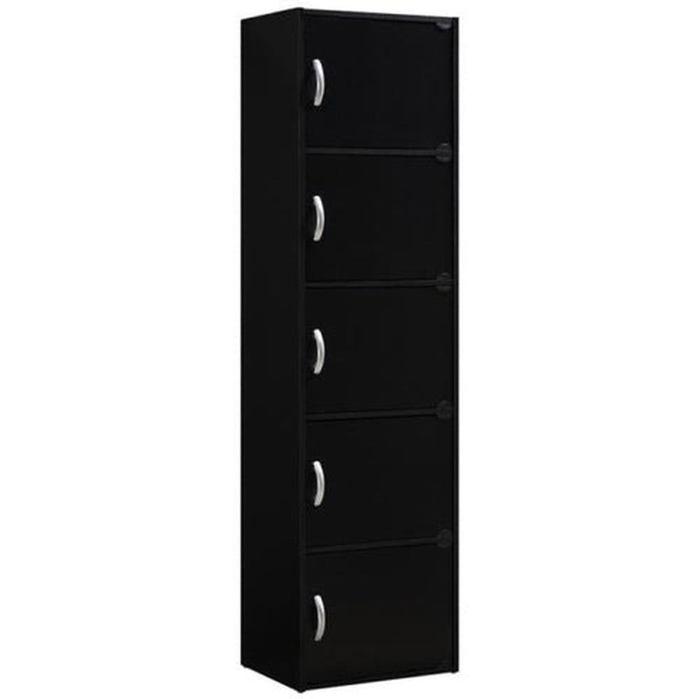 59 in. Black Wood 5-shelf Standard Bookcase with Doors