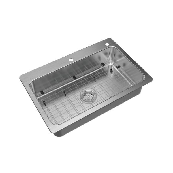 Bratten 33 in. Drop-in Single Bowl 18 Gauge Stainless Steel Kitchen Sink with Accessories