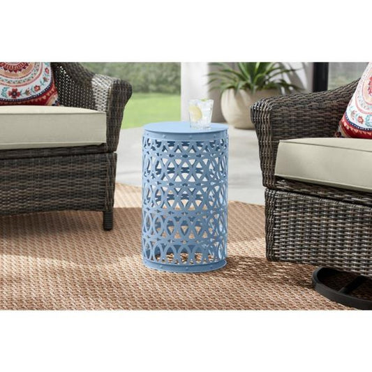 Surf Blue Metal 19.4 in. Outdoor Patio Garden Stool