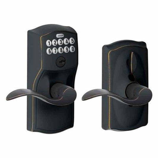 Camelot Aged Bronze Keypad Door Lock with Accent Handle and Flex Lock