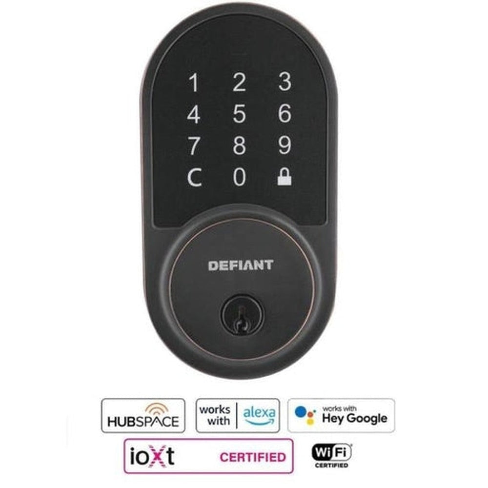 Defiant Round Aged Bronze Smart Wi-Fi Deadbolt Powered by Hubspace