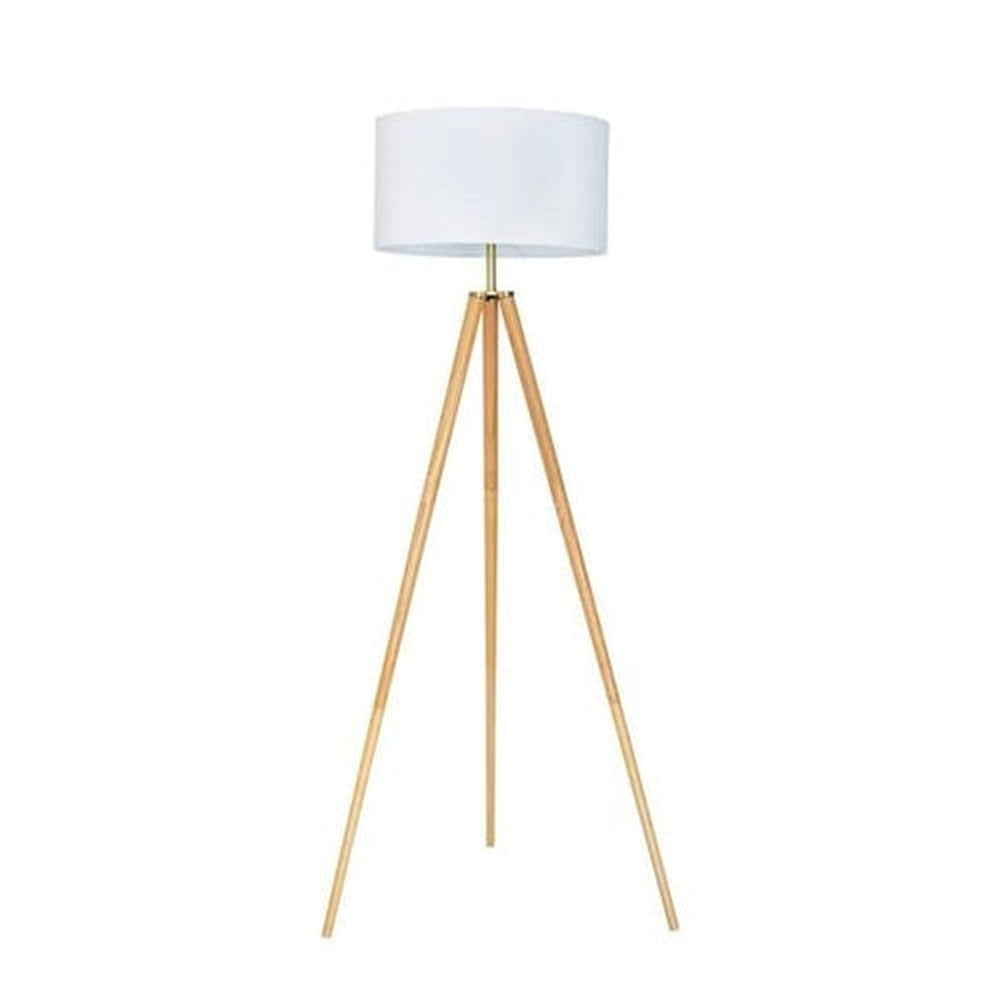 61 in. Natural Wood Triple Floor Lamp