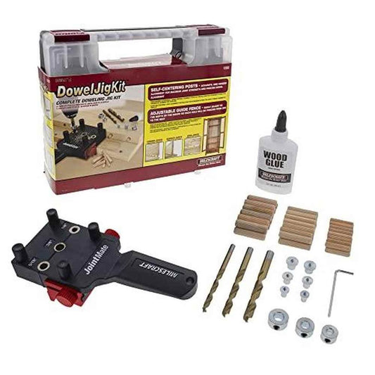 Dowel Jig Kit 1/4 in. 5/16 in. 3/8 in. Complete Doweling Jig Kit Includes Dowel Pins, Drill Bits, Depth Stops, Glue