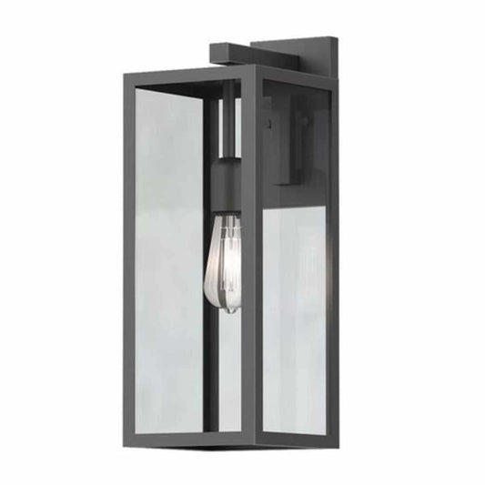 Hurley 19.25 in. Matte Black Farmhouse Outdoor 1-Light Wall Sconce with Clear Glass Shade