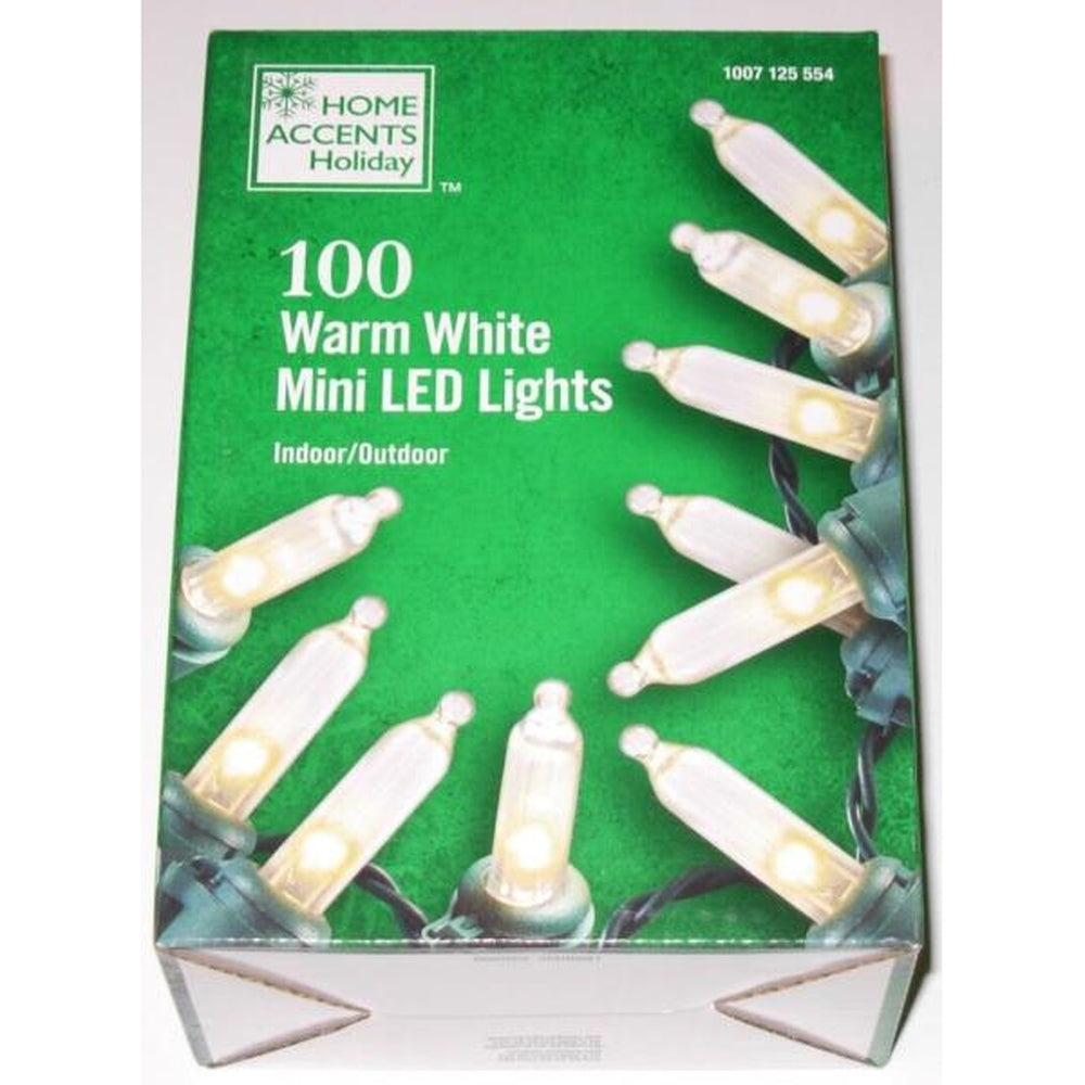 100 Count Warm White Mini LED Christmas String Lights with Green Wire