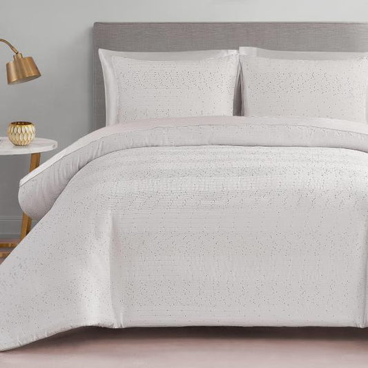 Juicy Couture Queenie Sequin White Queen/Full Comforter Set - 3 Piece Stylish Bedding Ensemble