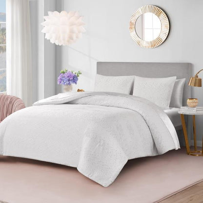 Juicy Couture Queenie Sequin White Queen/Full Comforter Set - 3 Piece Stylish Bedding Ensemble